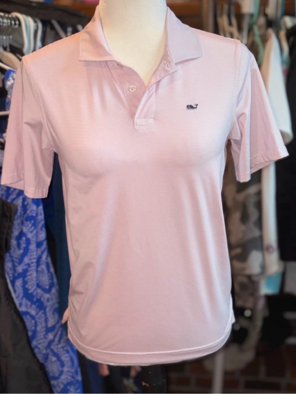 Vineyard Vines Light Pink Striped Performance Polo